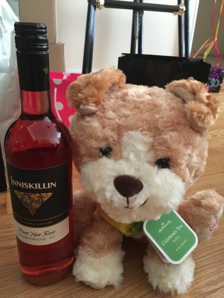 wine and plush toys